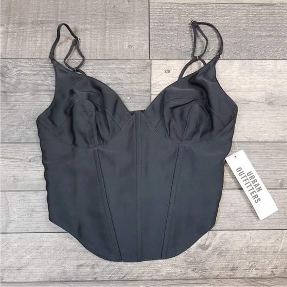 Urban Outfitters Tops - Urban Outfitters Karissa Corset Basque Top Small 8 10 Black Silky Bustier BN